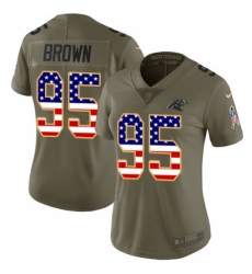 Women's Carolina Panthers #95 Derrick Brown Olive USA Flag Stitched NFL Limited 2017 Salute To Service Jersey