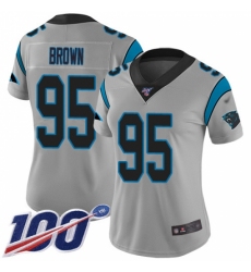 Women's Carolina Panthers #95 Derrick Brown Silver Stitched NFL Limited Inverted Legend 100th Season Jersey