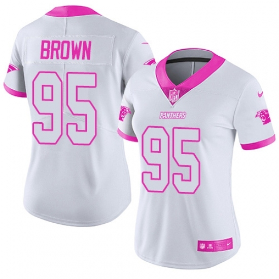 Women's Carolina Panthers #95 Derrick Brown White Pink Stitched NFL Limited Rush Fashion Jersey Women's Carolina Panthers #95 Derrick Brown White Pink Stitched NFL Limited Rush Fashion Jersey