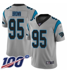 Youth Carolina Panthers #95 Derrick Brown Silver Stitched NFL Limited Inverted Legend 100th Season Jersey