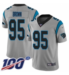 Youth Carolina Panthers #95 Derrick Brown Silver Stitched NFL Limited Inverted Legend 100th Season Jersey