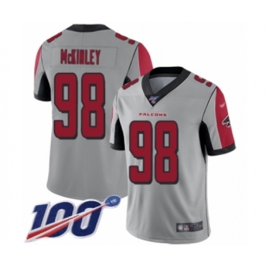 Youth Atlanta Falcons #98 Takkarist McKinley Limited Silver Inverted Legend 100th Season Football Jersey Youth Atlanta Falcons #98 Takkarist McKinley Limited Silver Inverted Legend 100th Season Football Jersey