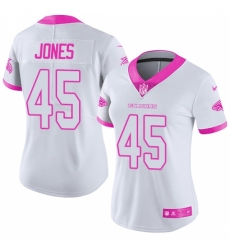 Women's Nike Atlanta Falcons #45 Deion Jones Limited White/Pink Rush Fashion NFL Jersey