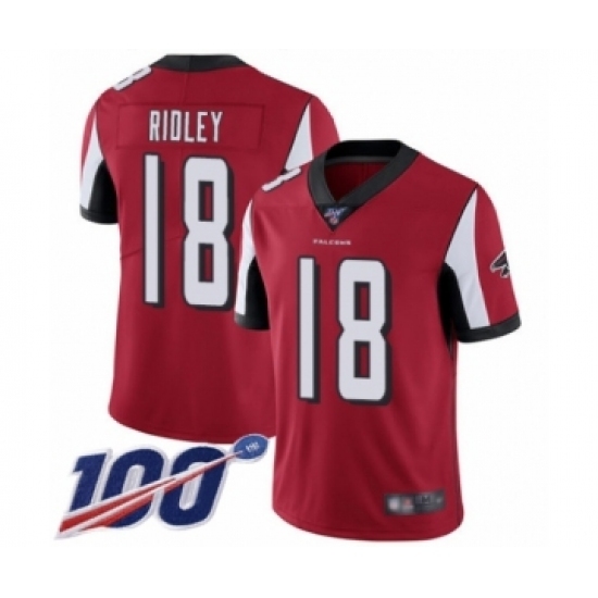 Men's Atlanta Falcons #18 Calvin Ridley Red Team Color Vapor Untouchable Limited Player 100th Season Football Jersey Men's Atlanta Falcons #18 Calvin Ridley Red Team Color Vapor Untouchable Limited Player 100th Season Football Jersey