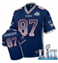 Men's Nike New England Patriots #87 Rob Gronkowski Elite Navy Blue Drift Fashion Super Bowl LII NFL Jersey