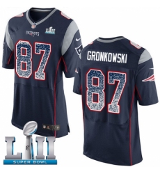Men's Nike New England Patriots #87 Rob Gronkowski Elite Navy Blue Home Drift Fashion Super Bowl LII NFL Jersey