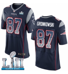 Men's Nike New England Patriots #87 Rob Gronkowski Elite Navy Blue Home Drift Fashion Super Bowl LII NFL Jersey Men's Nike New England Patriots #87 Rob Gronkowski Elite Navy Blue Home Drift Fashion Super Bowl LII NFL Jersey