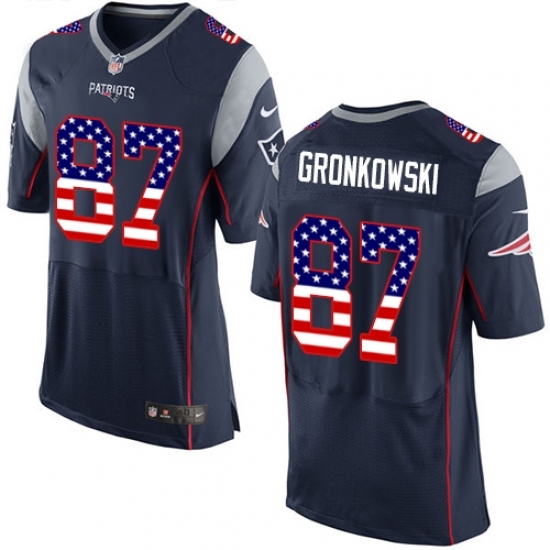 Men's Nike New England Patriots #87 Rob Gronkowski Elite Navy Blue Home USA Flag Fashion NFL Jersey Men's Nike New England Patriots #87 Rob Gronkowski Elite Navy Blue Home USA Flag Fashion NFL Jersey