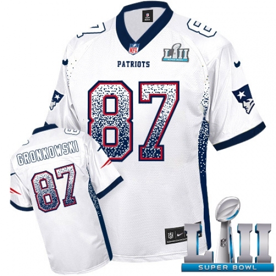 Men's Nike New England Patriots #87 Rob Gronkowski Elite White Drift Fashion Super Bowl LII NFL Jersey Men's Nike New England Patriots #87 Rob Gronkowski Elite White Drift Fashion Super Bowl LII NFL Jersey