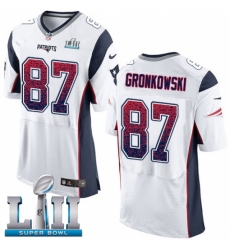 Men's Nike New England Patriots #87 Rob Gronkowski Elite White Road Drift Fashion Super Bowl LII NFL Jersey