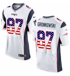 Men's Nike New England Patriots #87 Rob Gronkowski Elite White Road USA Flag Fashion NFL Jersey
