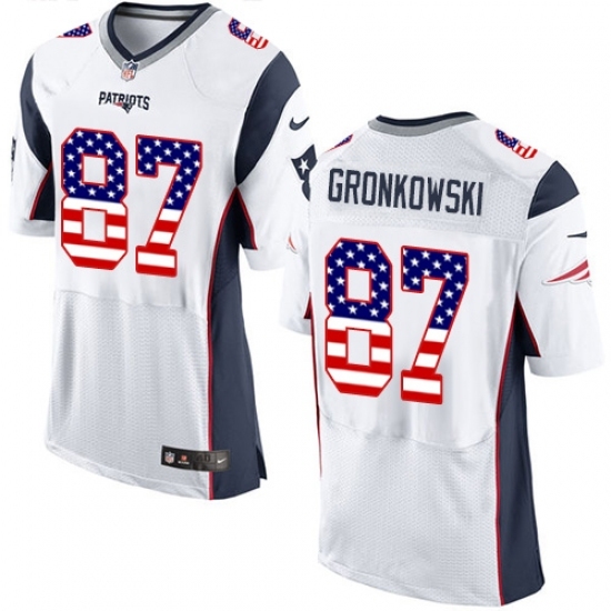 Men's Nike New England Patriots #87 Rob Gronkowski Elite White Road USA Flag Fashion NFL Jersey Men's Nike New England Patriots #87 Rob Gronkowski Elite White Road USA Flag Fashion NFL Jersey
