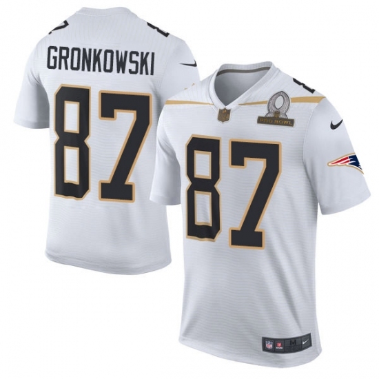 Men's Nike New England Patriots #87 Rob Gronkowski Elite White Team Rice 2016 Pro Bowl NFL Jersey Men's Nike New England Patriots #87 Rob Gronkowski Elite White Team Rice 2016 Pro Bowl NFL Jersey