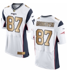 Men's Nike New England Patriots #87 Rob Gronkowski Elite White/Gold NFL Jersey