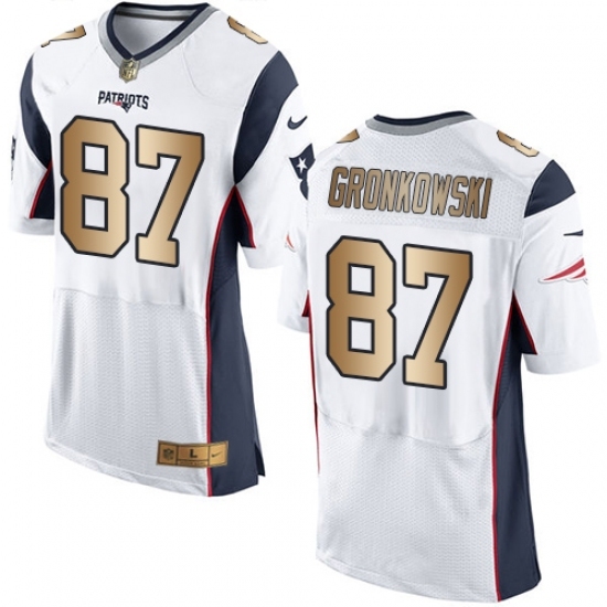 Men's Nike New England Patriots #87 Rob Gronkowski Elite White/Gold NFL Jersey Men's Nike New England Patriots #87 Rob Gronkowski Elite White/Gold NFL Jersey