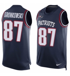 Men's Nike New England Patriots #87 Rob Gronkowski Limited Navy Blue Player Name & Number Tank Top NFL Jersey