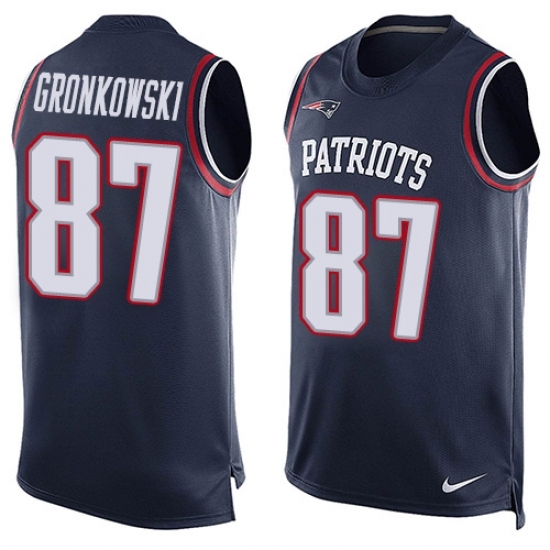 Men's Nike New England Patriots #87 Rob Gronkowski Limited Navy Blue Player Name & Number Tank Top NFL Jersey Men's Nike New England Patriots #87 Rob Gronkowski Limited Navy Blue Player Name & Number Tank Top NFL Jersey