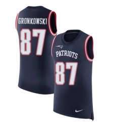 Men's Nike New England Patriots #87 Rob Gronkowski Limited Navy Blue Rush Player Name & Number Tank Top NFL Jersey