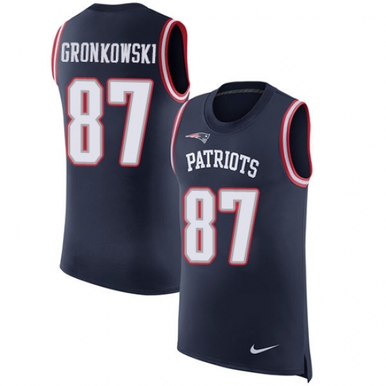 Men's Nike New England Patriots #87 Rob Gronkowski Limited Navy Blue Rush Player Name & Number Tank Top NFL Jersey Men's Nike New England Patriots #87 Rob Gronkowski Limited Navy Blue Rush Player Name & Number Tank Top NFL Jersey