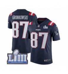 Men's Nike New England Patriots #87 Rob Gronkowski Limited Navy Blue Rush Vapor Untouchable Super Bowl LIII Bound NFL Jersey
