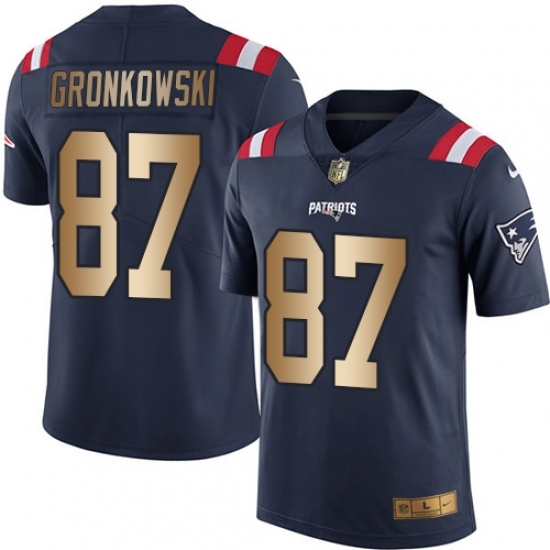 Men's Nike New England Patriots #87 Rob Gronkowski Limited Navy/Gold Rush NFL Jersey Men's Nike New England Patriots #87 Rob Gronkowski Limited Navy/Gold Rush NFL Jersey