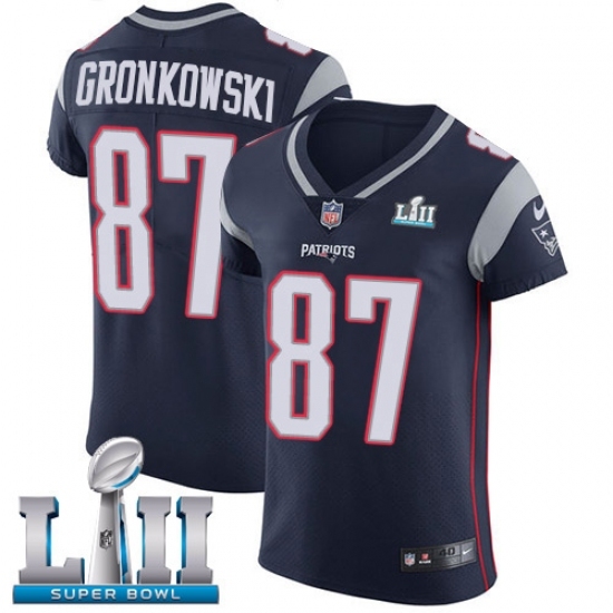Men's Nike New England Patriots #87 Rob Gronkowski Navy Blue Team Color Vapor Untouchable Elite Player Super Bowl LII NFL Jersey Men's Nike New England Patriots #87 Rob Gronkowski Navy Blue Team Color Vapor Untouchable Elite Player Super Bowl LII NFL Jersey