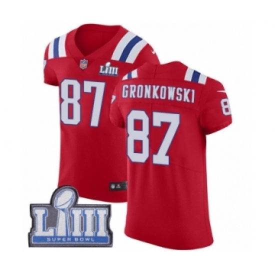 Men's Nike New England Patriots #87 Rob Gronkowski Red Alternate Vapor Untouchable Elite Player Super Bowl LIII Bound NFL Jersey Men's Nike New England Patriots #87 Rob Gronkowski Red Alternate Vapor Untouchable Elite Player Super Bowl LIII Bound NFL Jersey