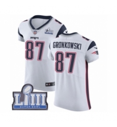 Men's Nike New England Patriots #87 Rob Gronkowski White Vapor Untouchable Elite Player Super Bowl LIII Bound NFL Jersey