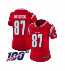 Women's New England Patriots #87 Rob Gronkowski Limited Red Inverted Legend 100th Season Football Jersey