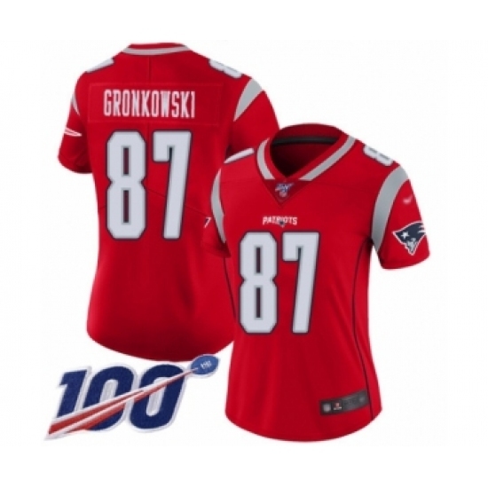 Women's New England Patriots #87 Rob Gronkowski Limited Red Inverted Legend 100th Season Football Jersey Women's New England Patriots #87 Rob Gronkowski Limited Red Inverted Legend 100th Season Football Jersey