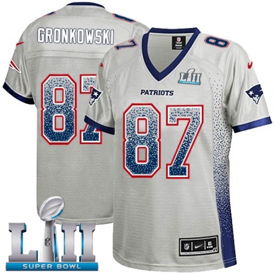Women's Nike New England Patriots #87 Rob Gronkowski Elite Grey Drift Fashion Super Bowl LII NFL Jersey Women's Nike New England Patriots #87 Rob Gronkowski Elite Grey Drift Fashion Super Bowl LII NFL Jersey