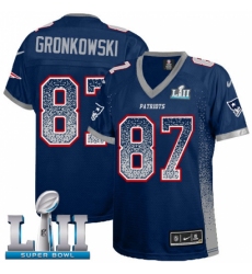 Women's Nike New England Patriots #87 Rob Gronkowski Elite Navy Blue Drift Fashion Super Bowl LII NFL Jersey Women's Nike New England Patriots #87 Rob Gronkowski Elite Navy Blue Drift Fashion Super Bowl LII NFL Jersey