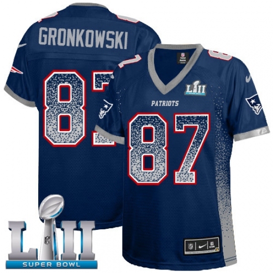 Women's Nike New England Patriots #87 Rob Gronkowski Elite Navy Blue Drift Fashion Super Bowl LII NFL Jersey Women's Nike New England Patriots #87 Rob Gronkowski Elite Navy Blue Drift Fashion Super Bowl LII NFL Jersey