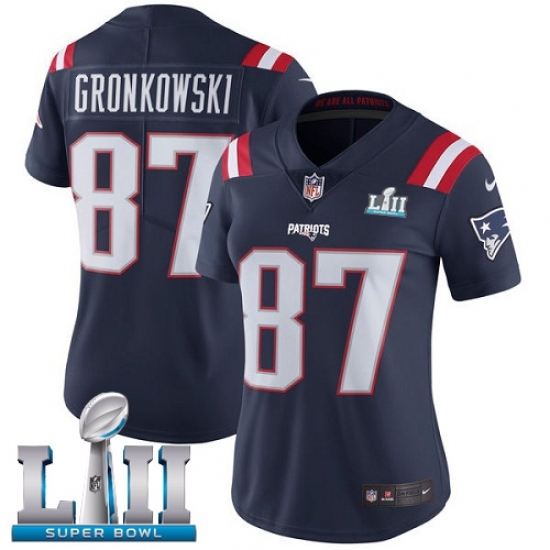 Women's Nike New England Patriots #87 Rob Gronkowski Limited Navy Blue Rush Vapor Untouchable Super Bowl LII NFL Jersey Women's Nike New England Patriots #87 Rob Gronkowski Limited Navy Blue Rush Vapor Untouchable Super Bowl LII NFL Jersey