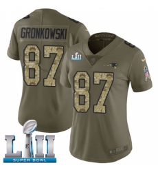 Women's Nike New England Patriots #87 Rob Gronkowski Limited Olive/Camo 2017 Salute to Service Super Bowl LII NFL Jersey