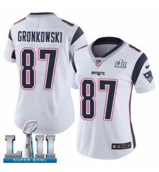 Women's Nike New England Patriots #87 Rob Gronkowski White Vapor Untouchable Limited Player Super Bowl LII NFL Jersey