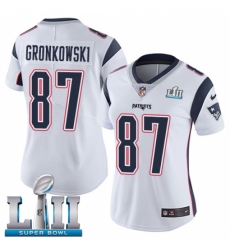 Women's Nike New England Patriots #87 Rob Gronkowski White Vapor Untouchable Limited Player Super Bowl LII NFL Jersey Women's Nike New England Patriots #87 Rob Gronkowski White Vapor Untouchable Limited Player Super Bowl LII NFL Jersey
