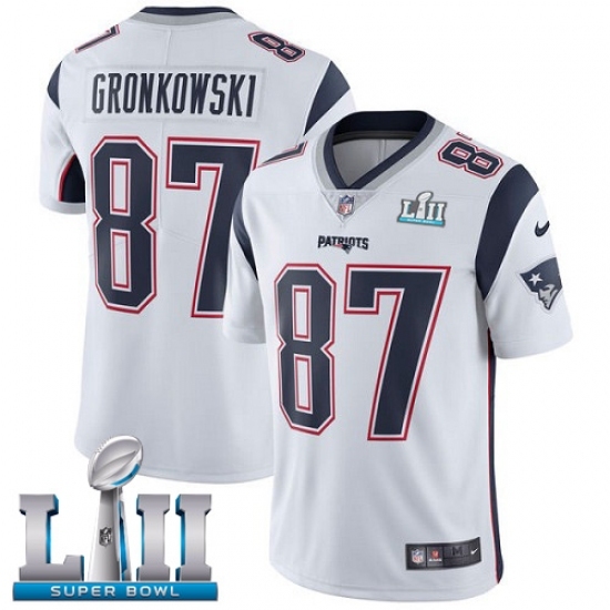 Youth Nike New England Patriots #87 Rob Gronkowski White Vapor Untouchable Limited Player Super Bowl LII NFL Jersey Youth Nike New England Patriots #87 Rob Gronkowski White Vapor Untouchable Limited Player Super Bowl LII NFL Jersey