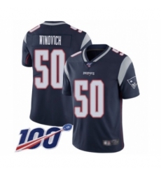 Men's New England Patriots #50 Chase Winovich Navy Blue Team Color Vapor Untouchable Limited Player 100th Season Football Jersey