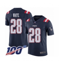 Men's New England Patriots #28 James White Limited Navy Blue Rush Vapor Untouchable 100th Season Football Jersey