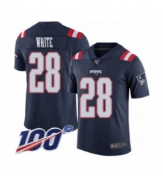 Men's New England Patriots #28 James White Limited Navy Blue Rush Vapor Untouchable 100th Season Football Jersey Men's New England Patriots #28 James White Limited Navy Blue Rush Vapor Untouchable 100th Season Football Jersey