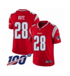 Men's New England Patriots #28 James White Limited Red Inverted Legend 100th Season Football Jersey