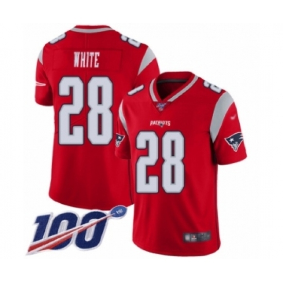 Men's New England Patriots #28 James White Limited Red Inverted Legend 100th Season Football Jersey Men's New England Patriots #28 James White Limited Red Inverted Legend 100th Season Football Jersey
