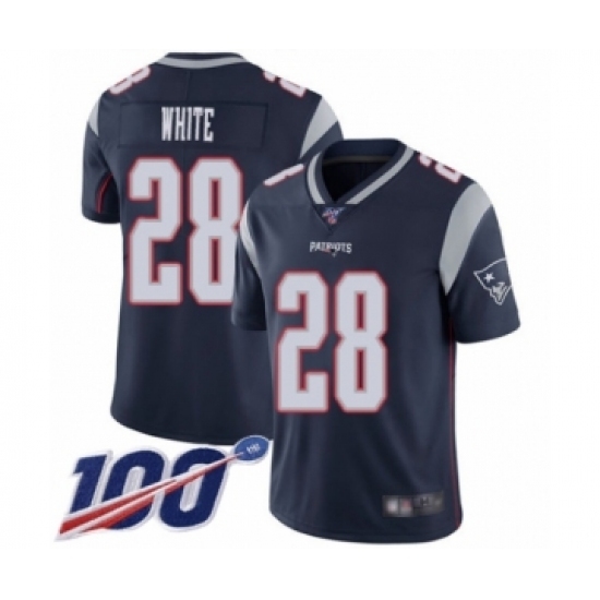 Men's New England Patriots #28 James White Navy Blue Team Color Vapor Untouchable Limited Player 100th Season Football Jersey Men's New England Patriots #28 James White Navy Blue Team Color Vapor Untouchable Limited Player 100th Season Football Jersey