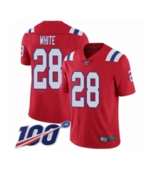 Men's New England Patriots #28 James White Red Alternate Vapor Untouchable Limited Player 100th Season Football Jersey