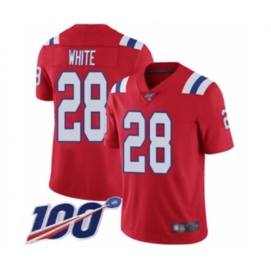Men's New England Patriots #28 James White Red Alternate Vapor Untouchable Limited Player 100th Season Football Jersey Men's New England Patriots #28 James White Red Alternate Vapor Untouchable Limited Player 100th Season Football Jersey