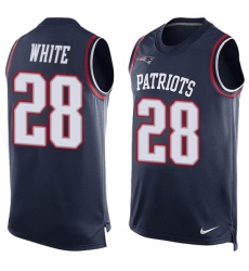 Men's Nike New England Patriots #28 James White Limited Navy Blue Player Name & Number Tank Top NFL Jersey