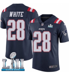Men's Nike New England Patriots #28 James White Limited Navy Blue Rush Vapor Untouchable Super Bowl LII NFL Jersey