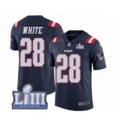 Men's Nike New England Patriots #28 James White Limited Navy Blue Rush Vapor Untouchable Super Bowl LIII Bound NFL Jersey