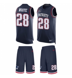 Men's Nike New England Patriots #28 James White Limited Navy Blue Tank Top Suit NFL Jersey